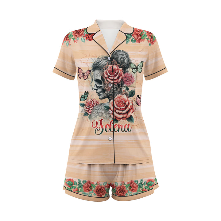 Bộ đồ ngủ ngắn bằng vải satin chuồn chuồn có tên riêng