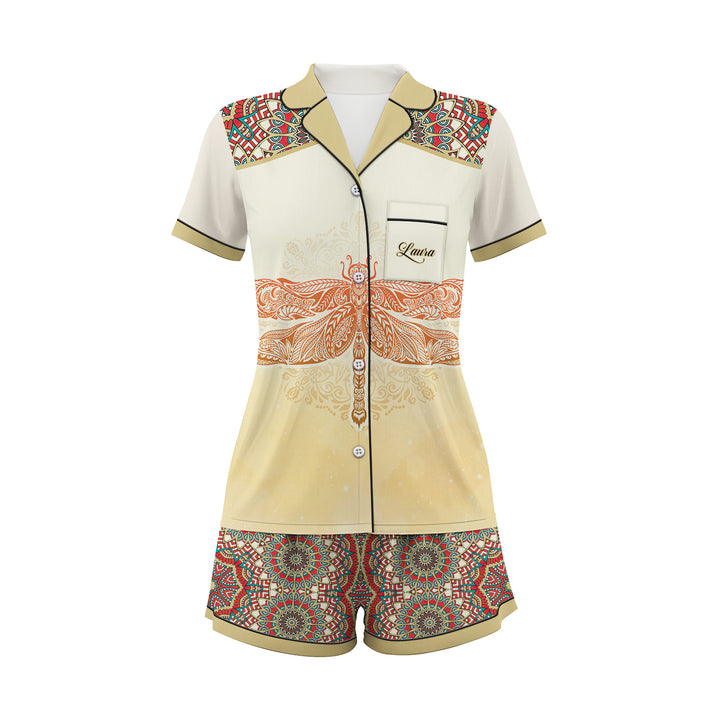 Bộ đồ ngủ ngắn bằng vải satin chuồn chuồn có tên riêng