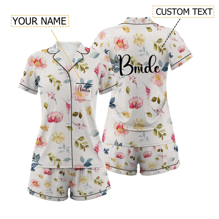 Bộ đồ ngủ quần đùi satin họa tiết hoa cá tính