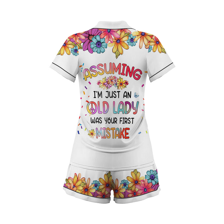 Custom Text Hippie  Just an Old Lady Short Pajamas Set