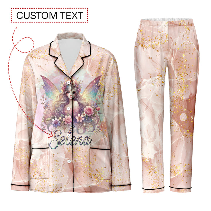 Bộ đồ ngủ ngắn bằng vải satin chuồn chuồn có tên riêng