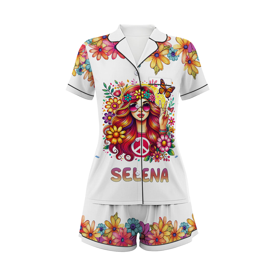 Custom Text Hippie  Just an Old Lady Short Pajamas Set