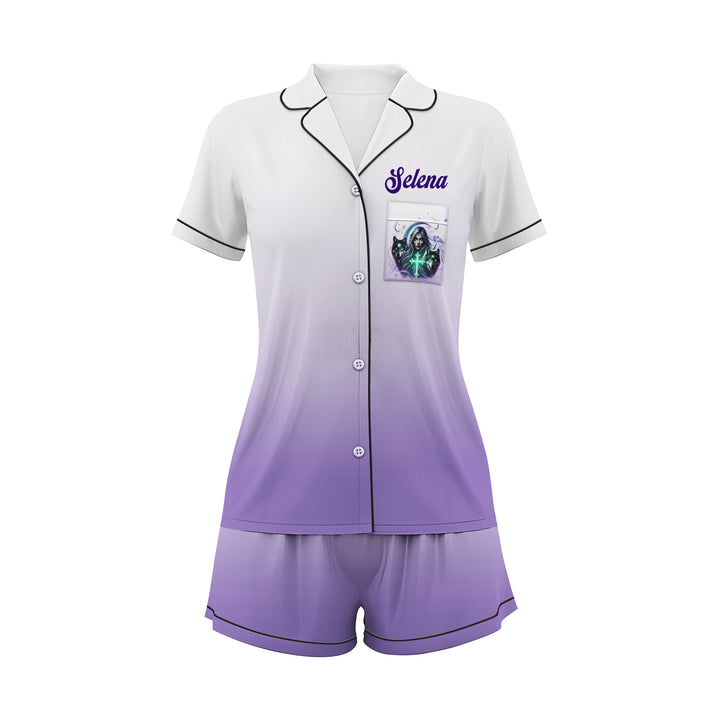 Bộ đồ ngủ ngắn bằng vải satin chuồn chuồn có tên riêng