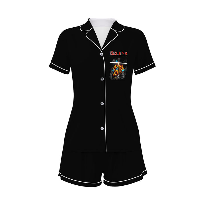 Bộ đồ ngủ ngắn bằng vải satin chuồn chuồn có tên riêng