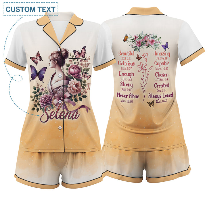 Bộ đồ ngủ ngắn bằng vải satin chuồn chuồn có tên riêng