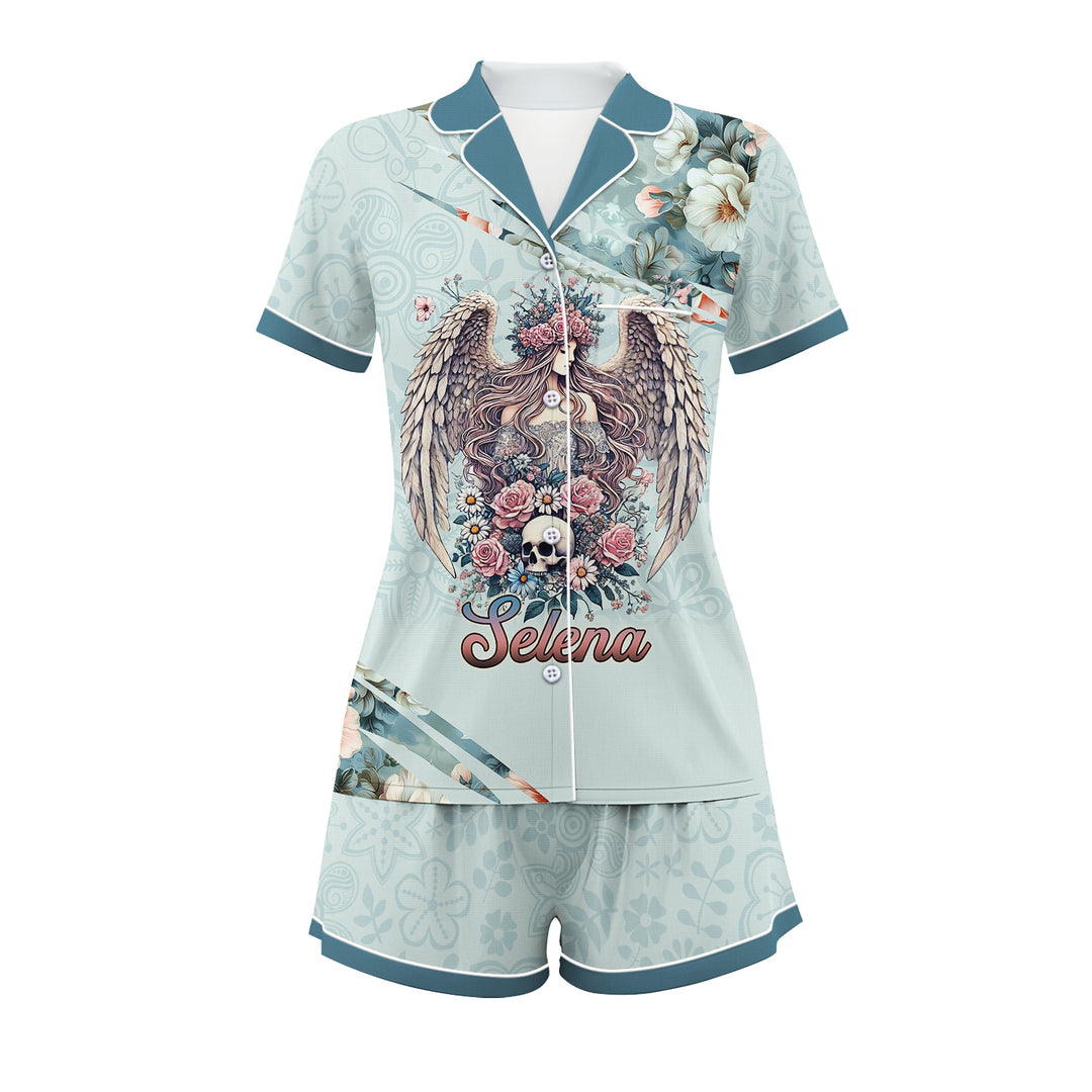 Bộ đồ ngủ ngắn bằng vải satin chuồn chuồn có tên riêng
