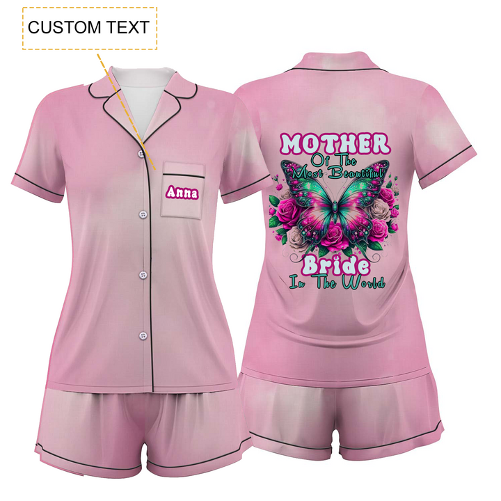 Custom Name Mother Of The Bride Satin Short Pyjamas Set