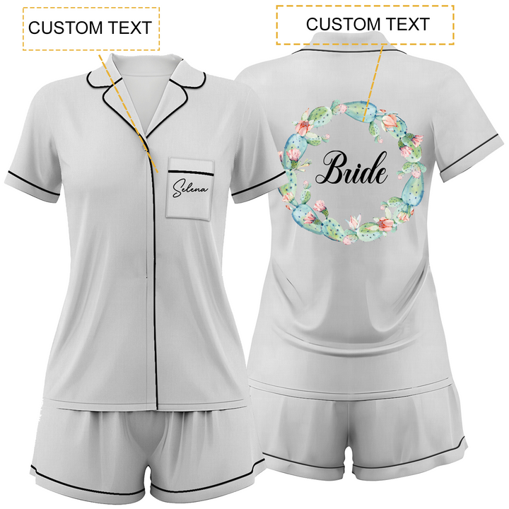 Custom Name Wedding Satin Short Pyjamas Set