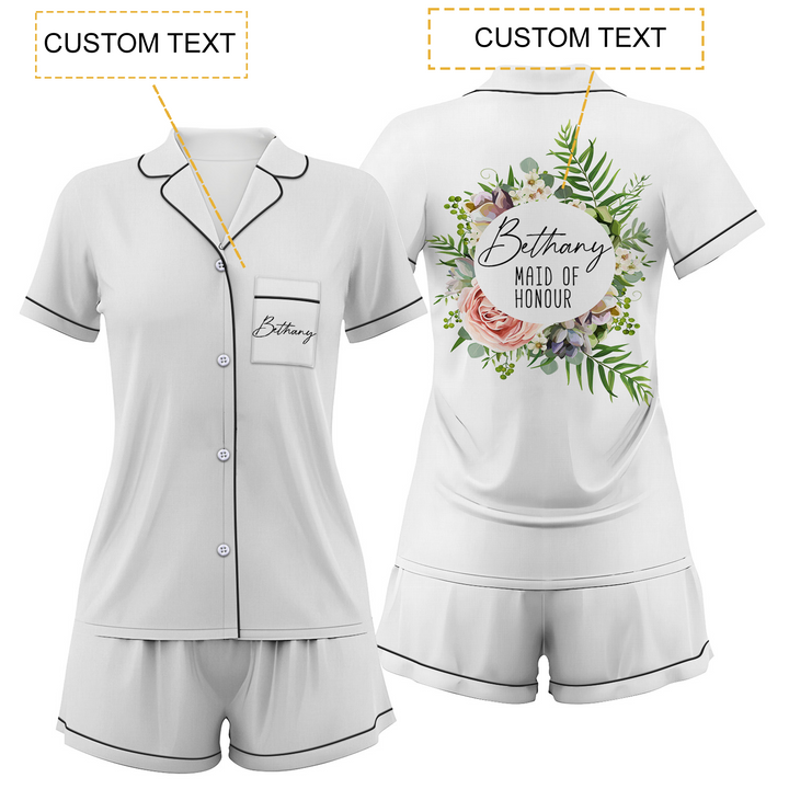 Custom Text Wedding Satin Short Pyjamas Set