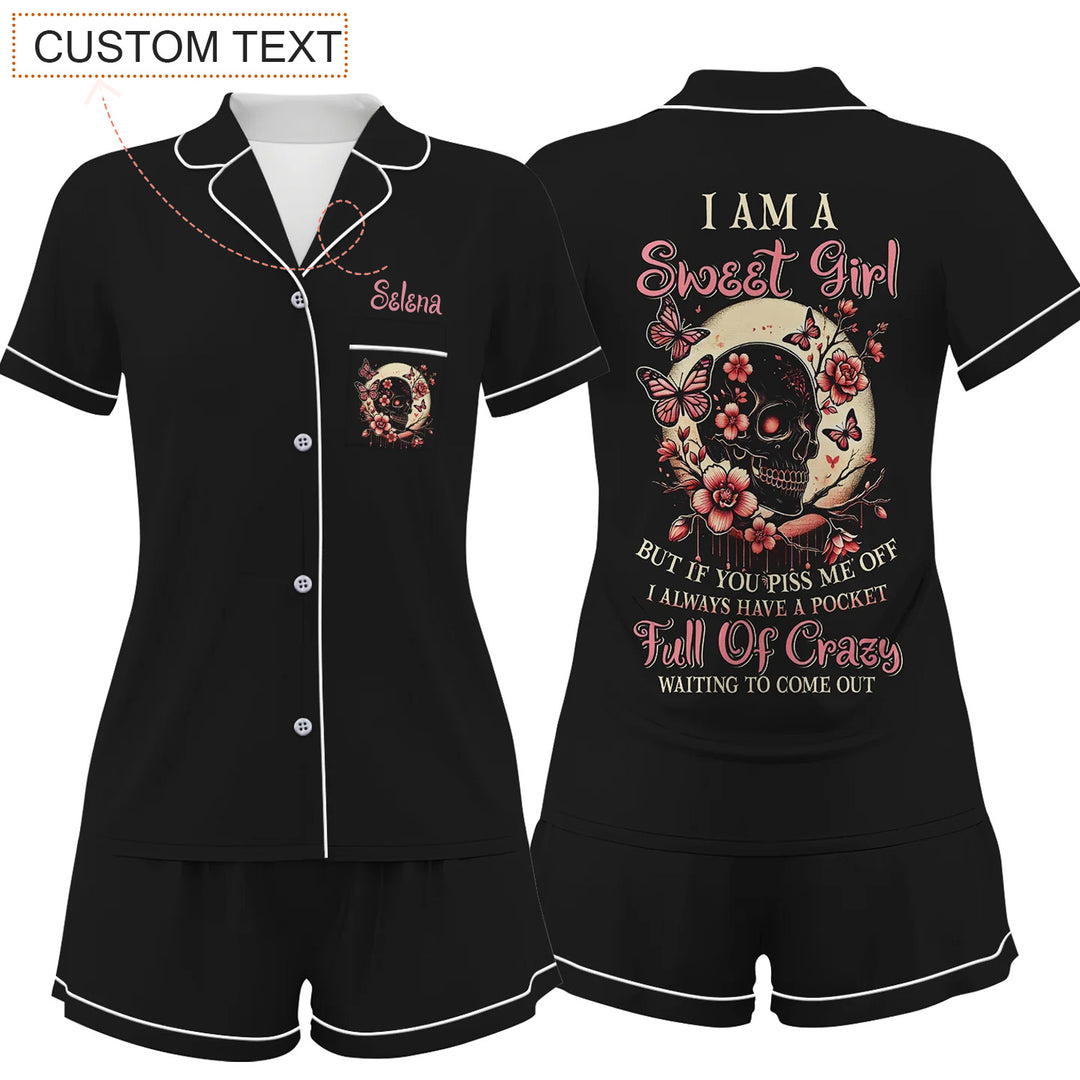 Bộ đồ ngủ ngắn bằng vải satin chuồn chuồn có tên riêng