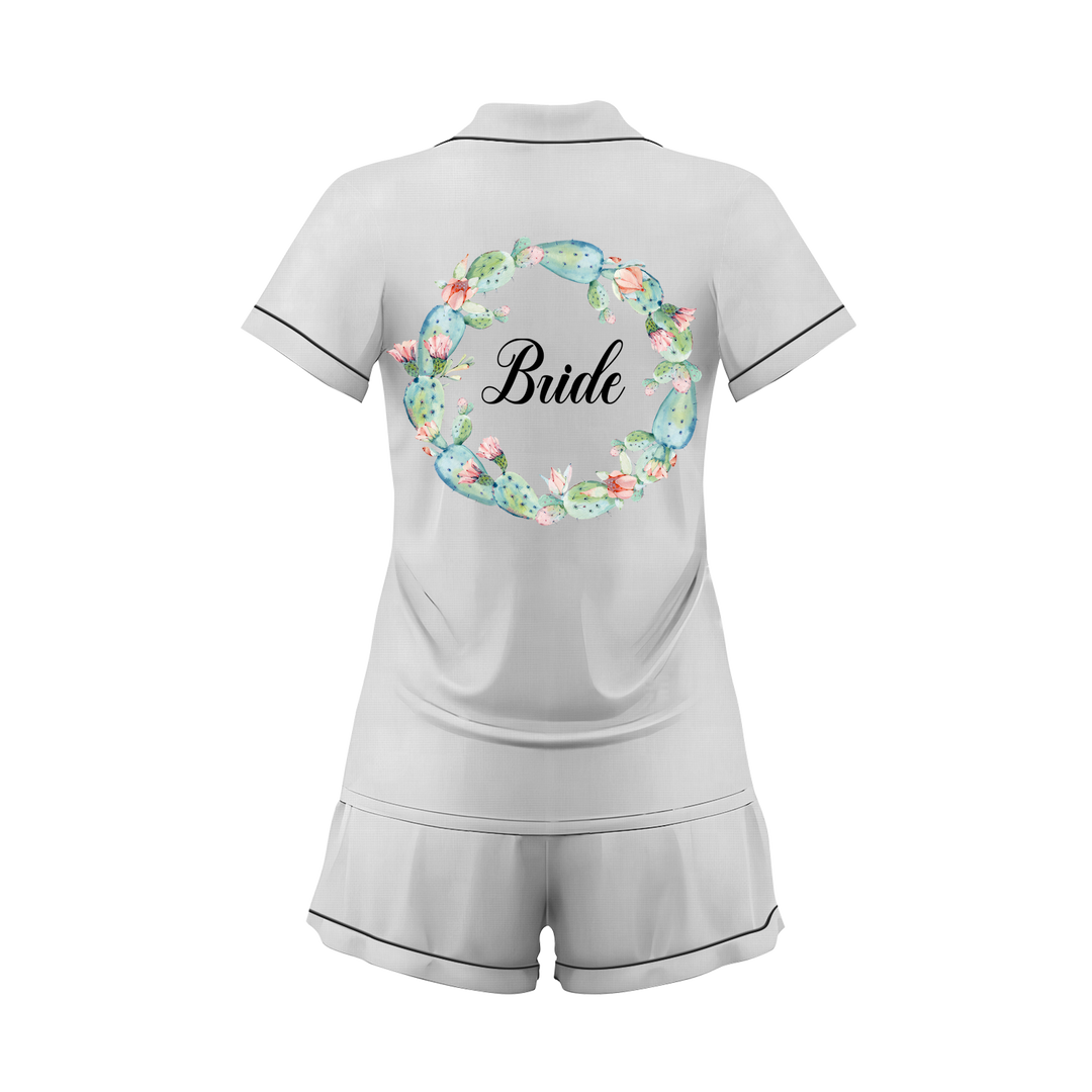 Custom Name Wedding Satin Short Pyjamas Set