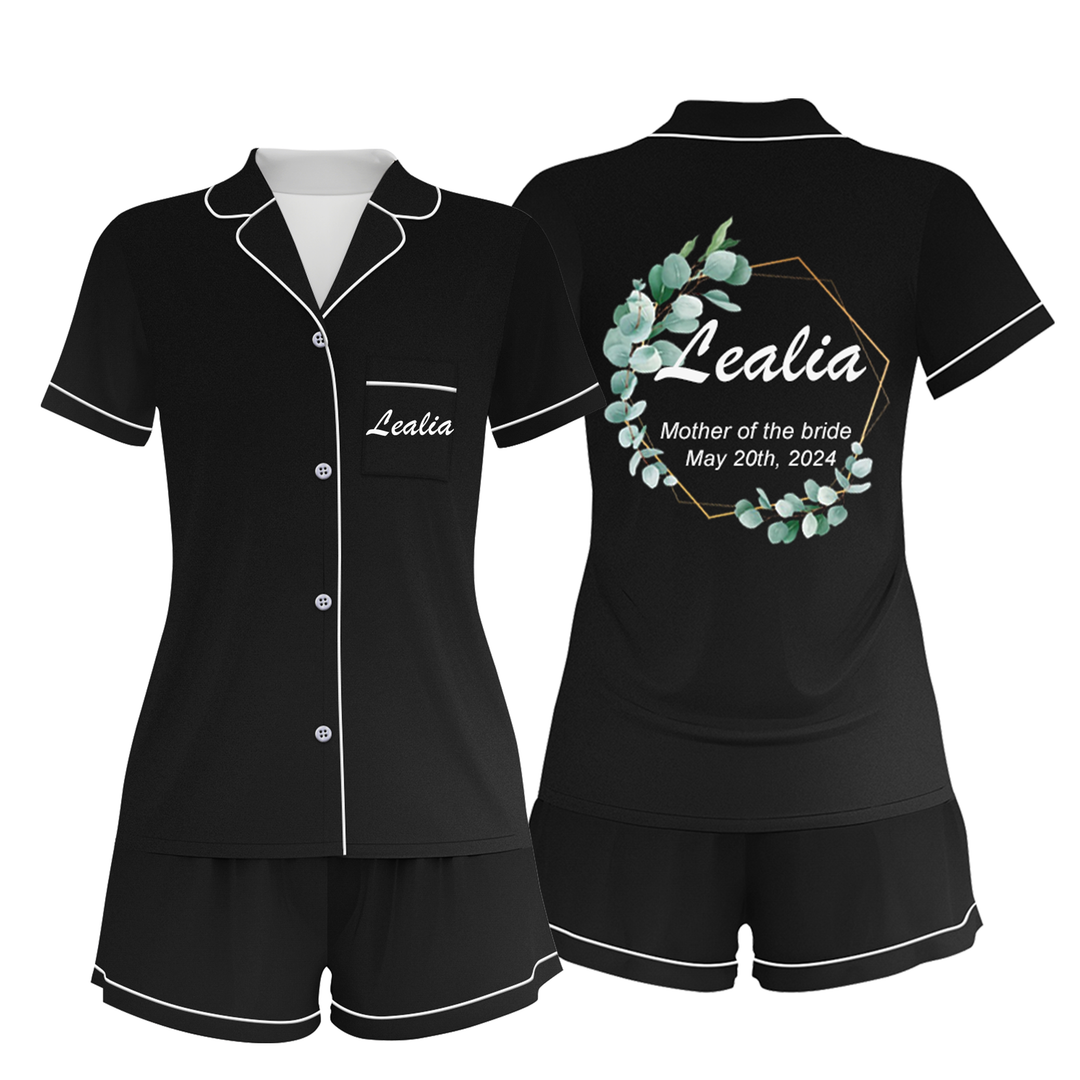 Custom Name Mother Of The Bride Satin Short Pyjamas Set