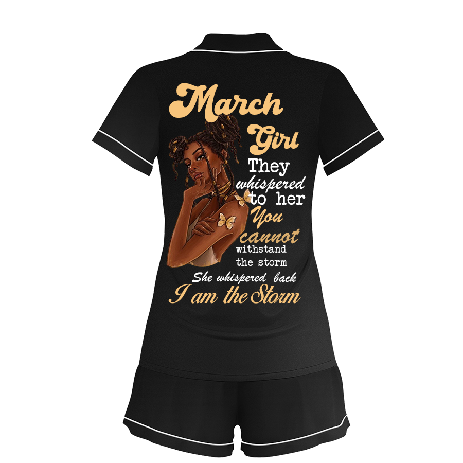 Personalize Name Birthday Month Black Women Short Pyjamas Sets