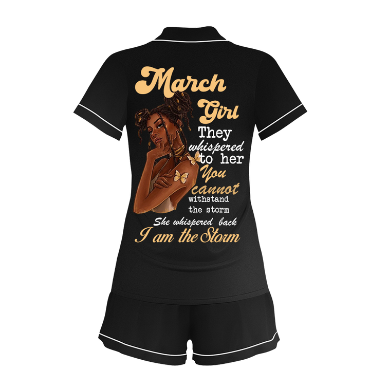 Personalize Name Birthday Month Black Women Short Pyjamas Sets