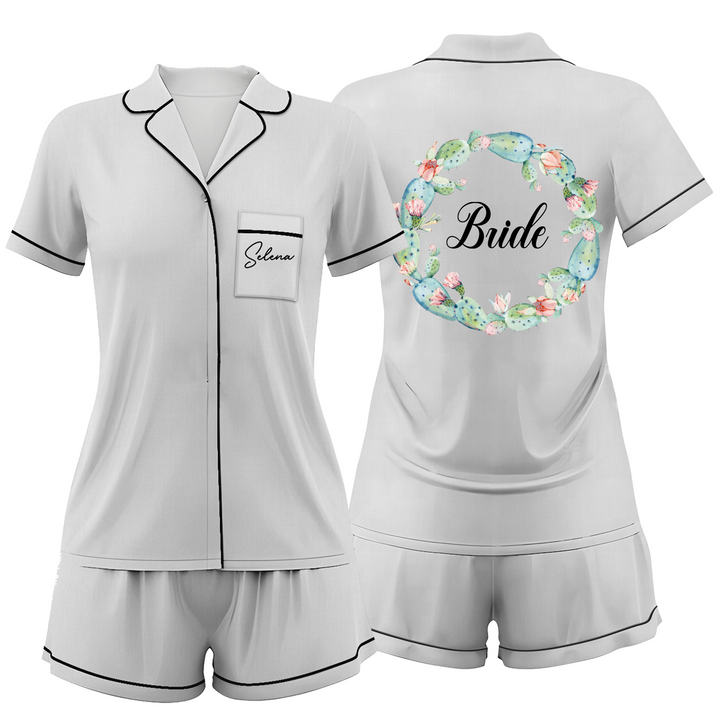 Custom Name Wedding Satin Short Pyjamas Set