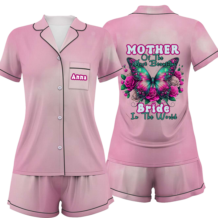 Custom Name Mother Of The Bride Satin Short Pyjamas Set